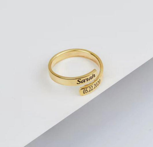 Gold Plated Couple Minimal Name Ring – Adjustable